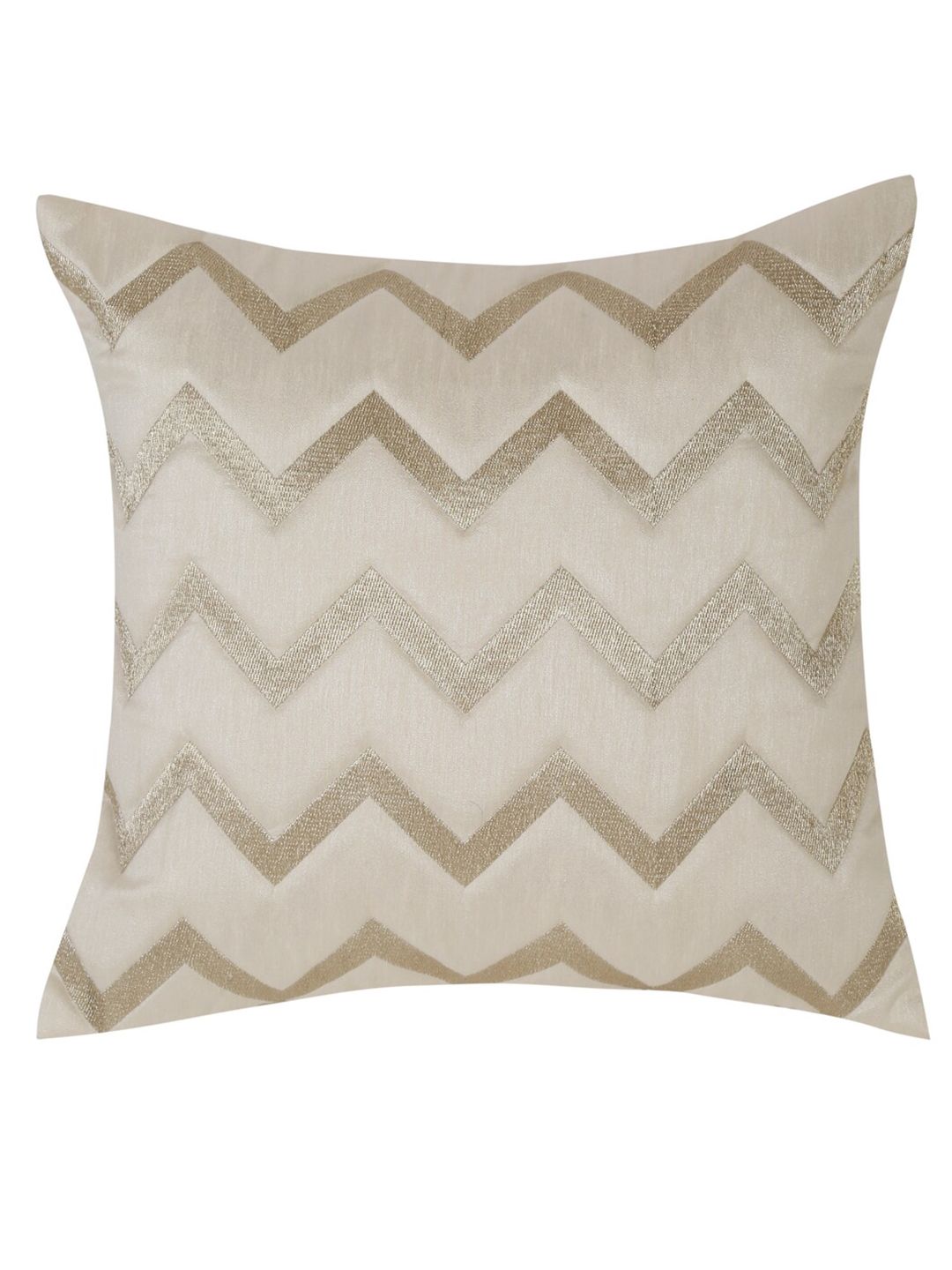 HOSTA HOMES Cream-Coloured & Gold-Toned 5 Pieces Striped Square Cushion Covers