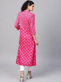 SOJANYA Women Pink & Silver Foil Print A-Line Kurta