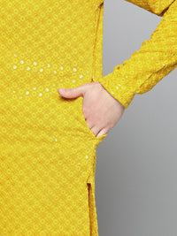 Jompers Floral Embroidered Sequinned Chikankari Cotton Kurta