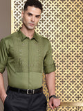 House of Pataudi Floral Embroidered Roll-Up Sleeves Pure Cotton Party Jashn Shirt
