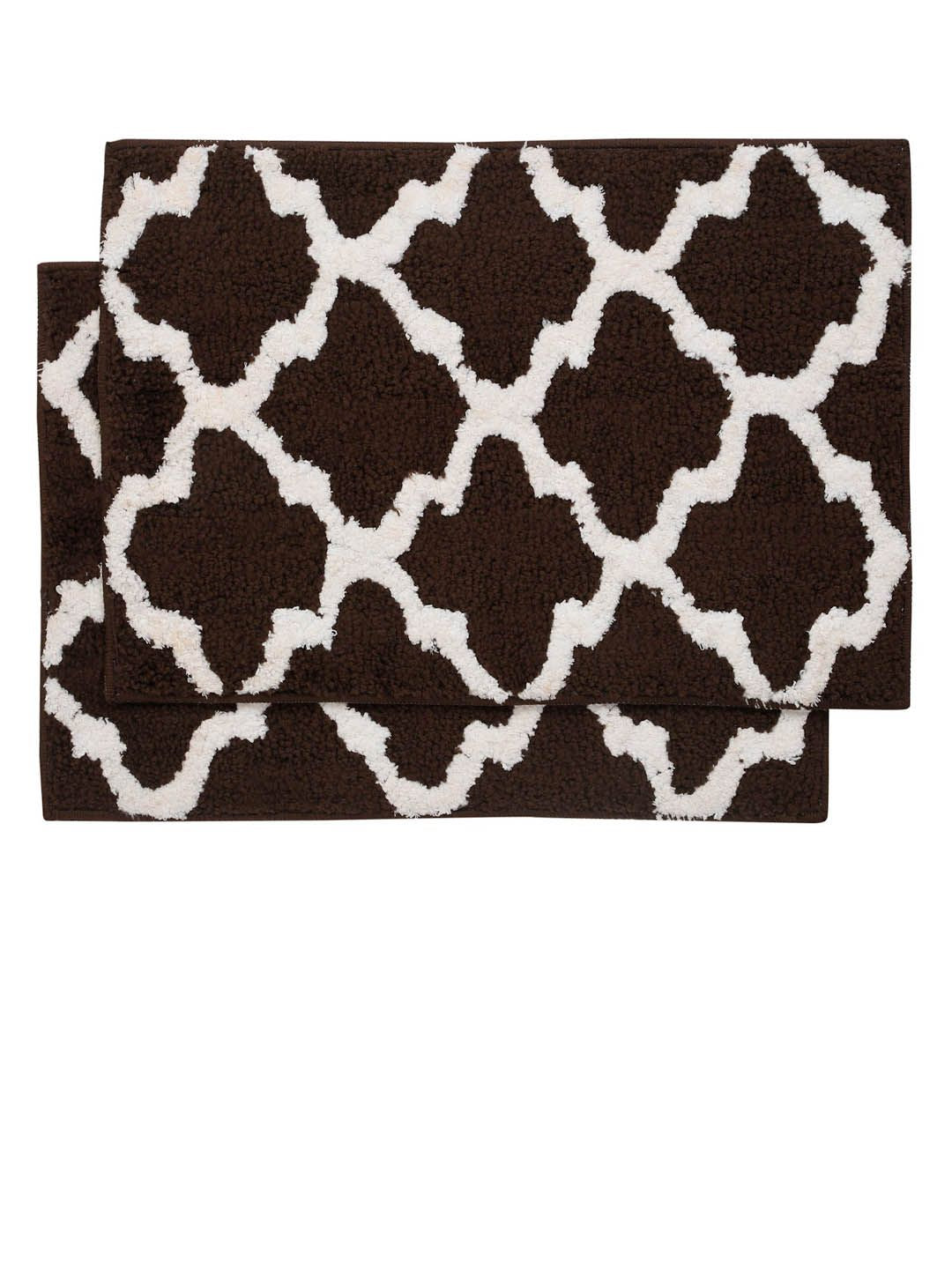 HOSTA HOMES Set Of 2 Coffee Brown & White Patterned Anti-Skid Doormats