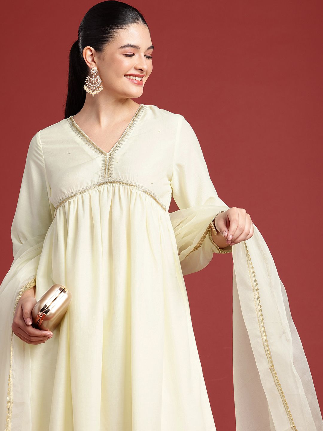 all about you Empire Sequinned Kurta with Trousers & With Dupatta