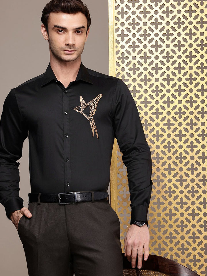 House of Pataudi Pure Cotton Embroidered Party Shirt