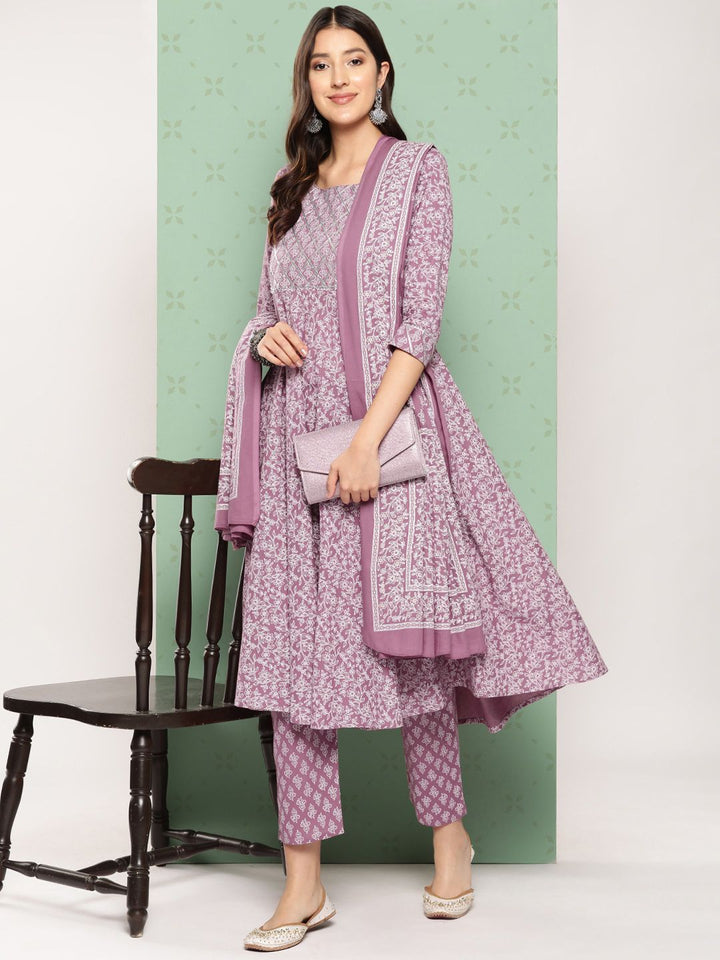 KALINI Women Ethnic Motifs Printed Empire Gotta Patti Kurta with Trousers & With Dupatta