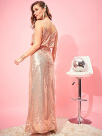 Berrylush Pink Shoulder Strap Sequinned Maxi Dress