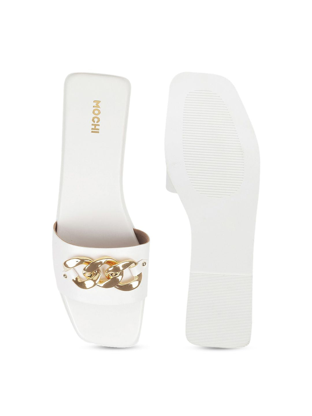 Mochi Women White Open Toe Flats