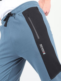The Indian Garage Co Men Teal Blue & Black Colourblocked Slim-Fit Joggers