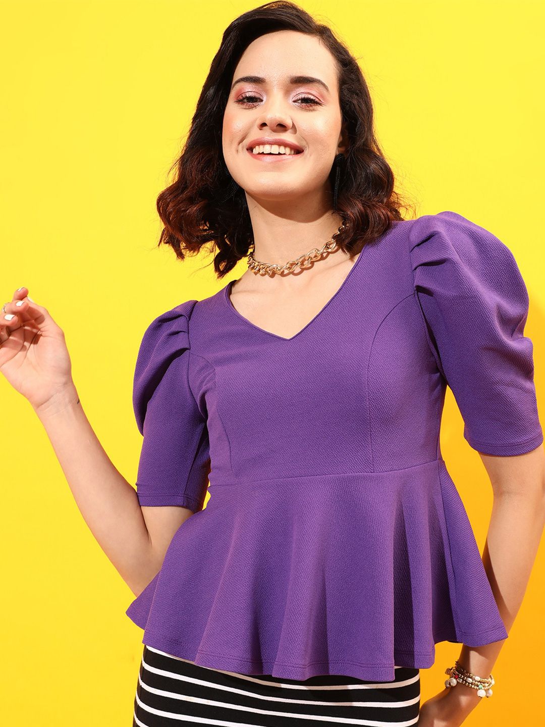 STREET 9 Puff Sleeves Peplum Top