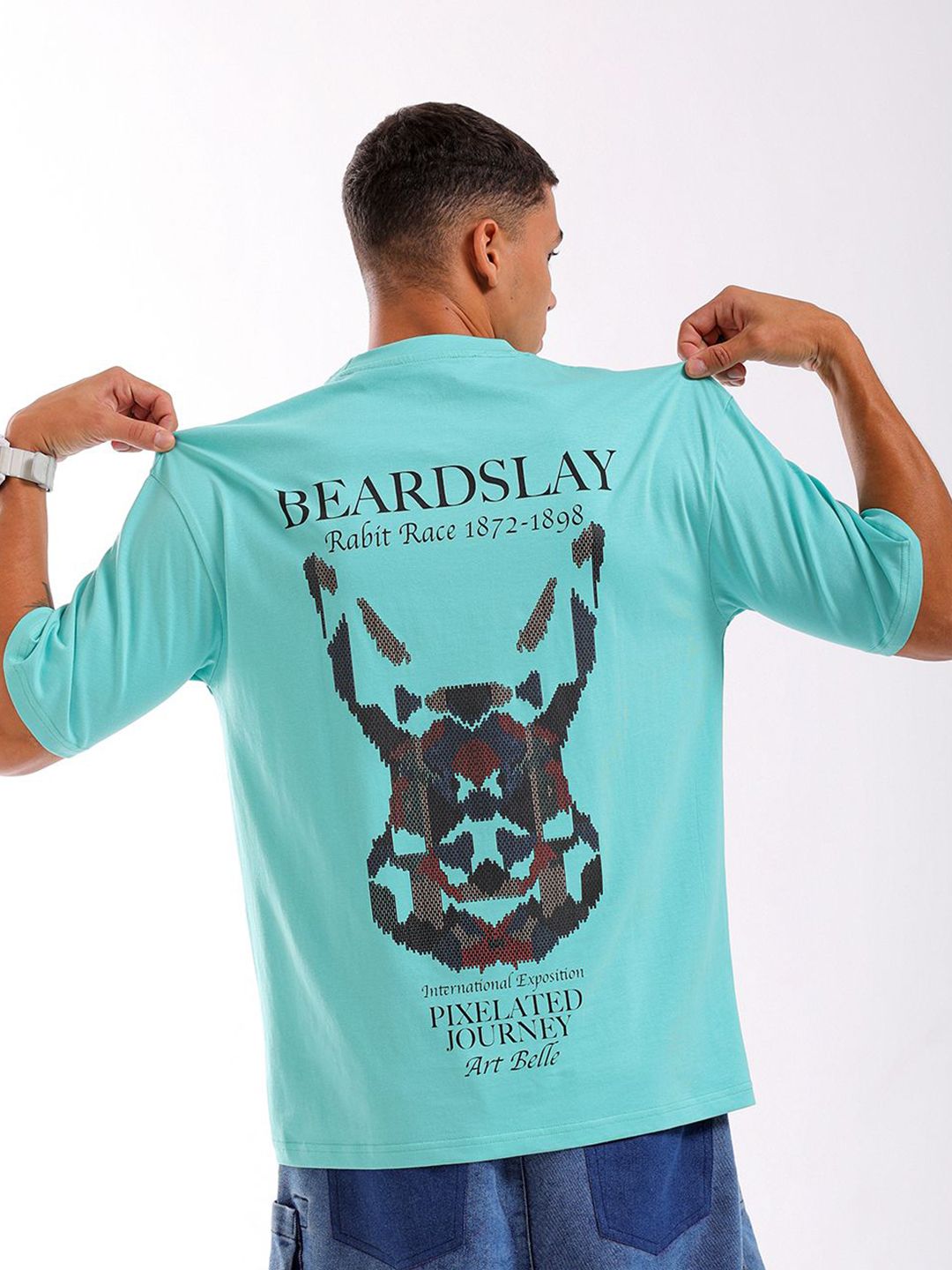 The Indian Garage Co Men Back Printed Boxy Oversized Round Neck T-shirt