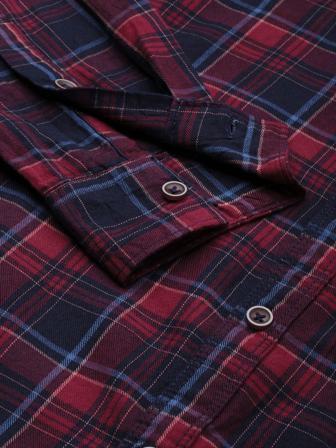 The Indian Garage Co Men Maroon Tartan Checked Casual Shirt