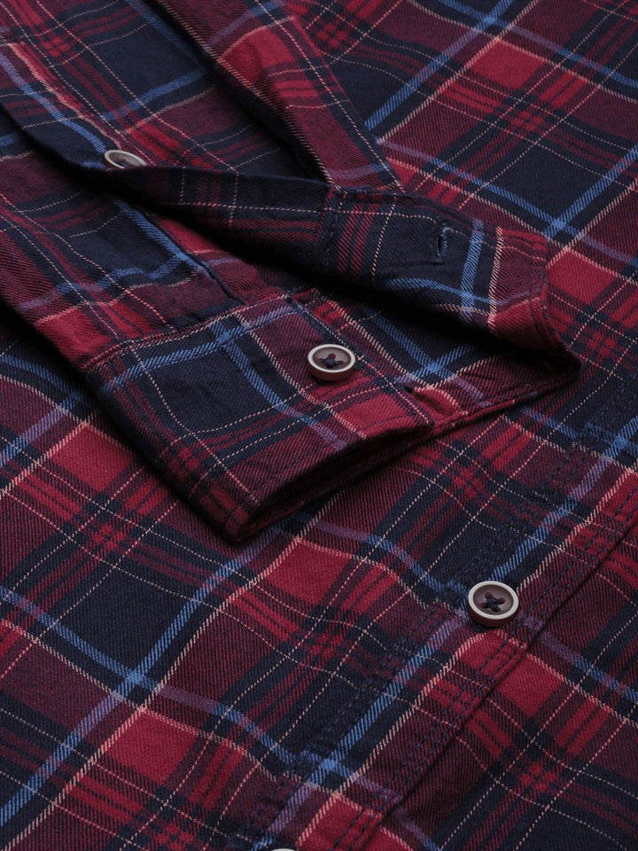 The Indian Garage Co Men Maroon Tartan Checked Casual Shirt