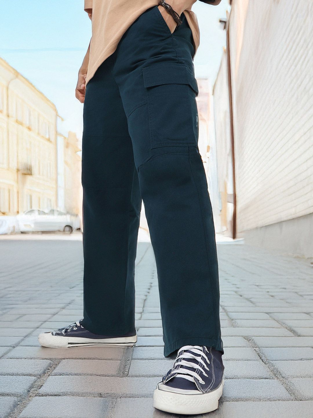 Urbano Fashion Men Loose Baggy Fit Pure Cotton Cargo Trouser