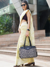 ZOUK Floral Printed Structured Jute Shoulder Bag