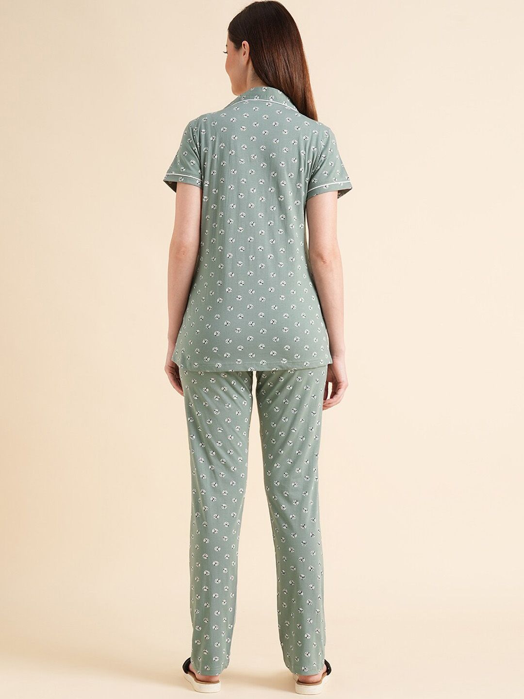 Sweet Dreams Green & White Conversational Printed Pure Cotton Night Suits