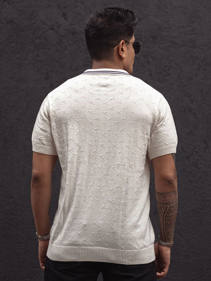 Powerlook Men Self Design Polo Collar Pure Cotton T-Shirt