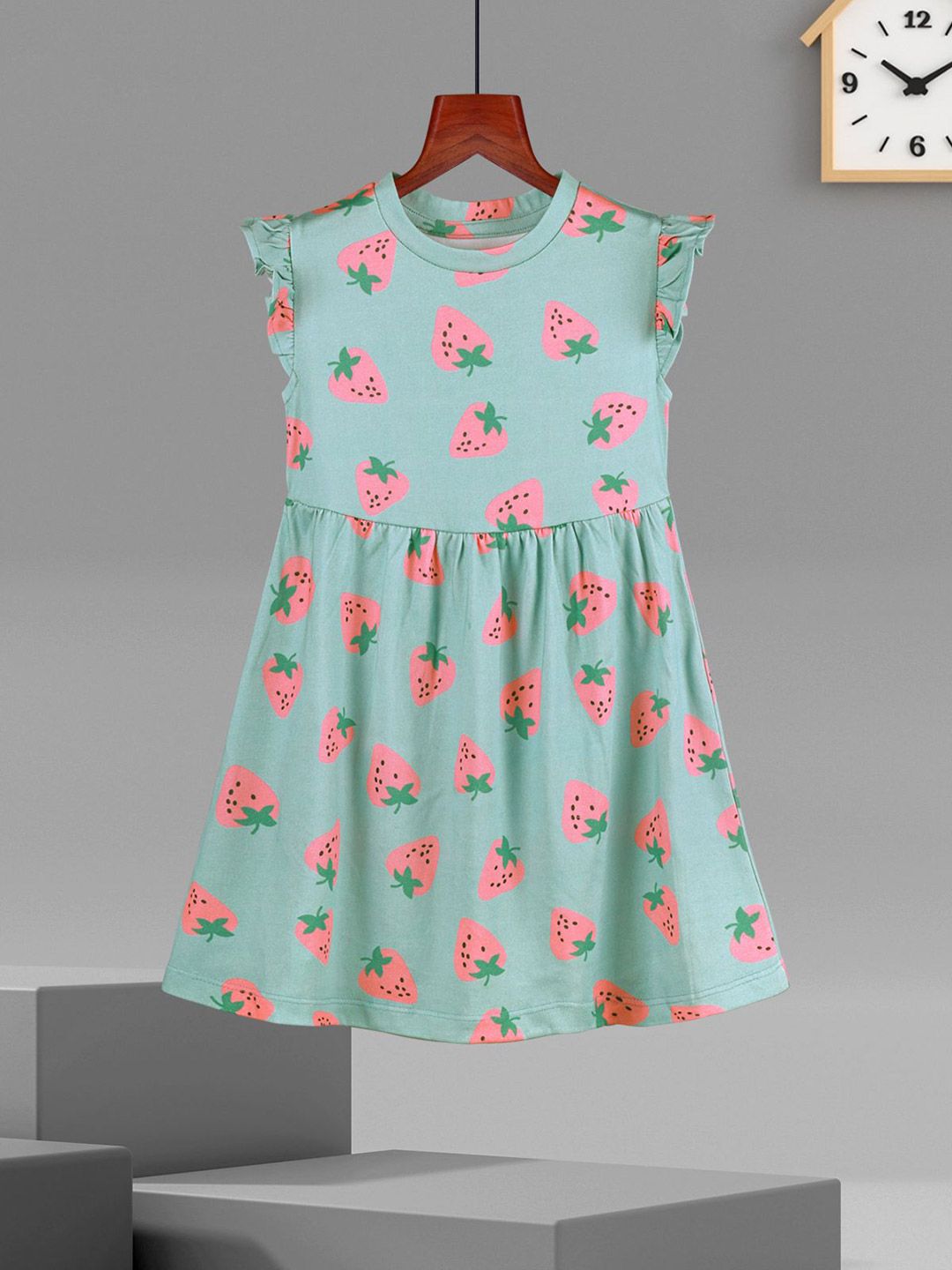 HELLCAT Girls Pack of 2 Printed Flutter Sleeves Cotton Fit and Flare Dresses