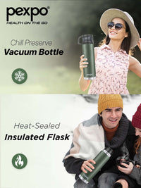 Pexpo Fererro Military Green Thermosteel ISI Certified Hot Flask Water Bottle & Bag 1000ml