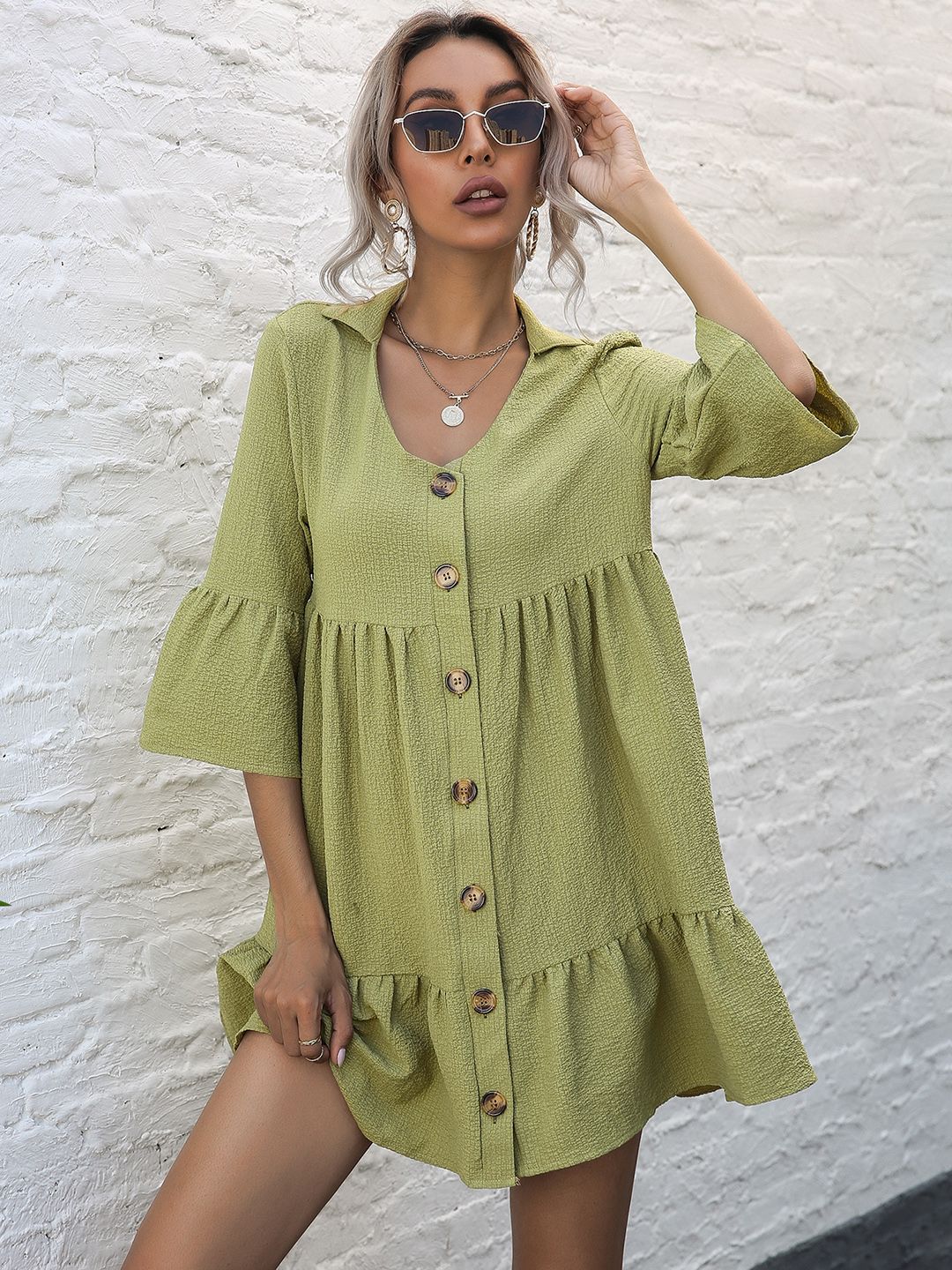 DressBerry Bell Sleeve A-Line Mini Dress