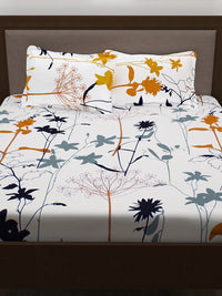 Story@home White & Mustard Floral 186 TC Pure Cotton King Bedsheet With 2 Pillow Covers