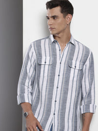 The Indian Garage Co Men Slim Fit Striped Double Flap Casual Shirt