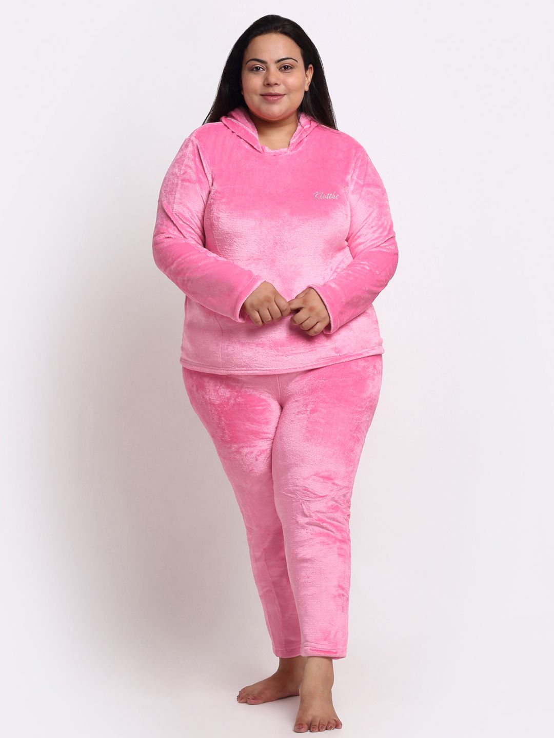 KLOTTHE Plus Size Hooded Velvet Wool T-shirt With Trouser