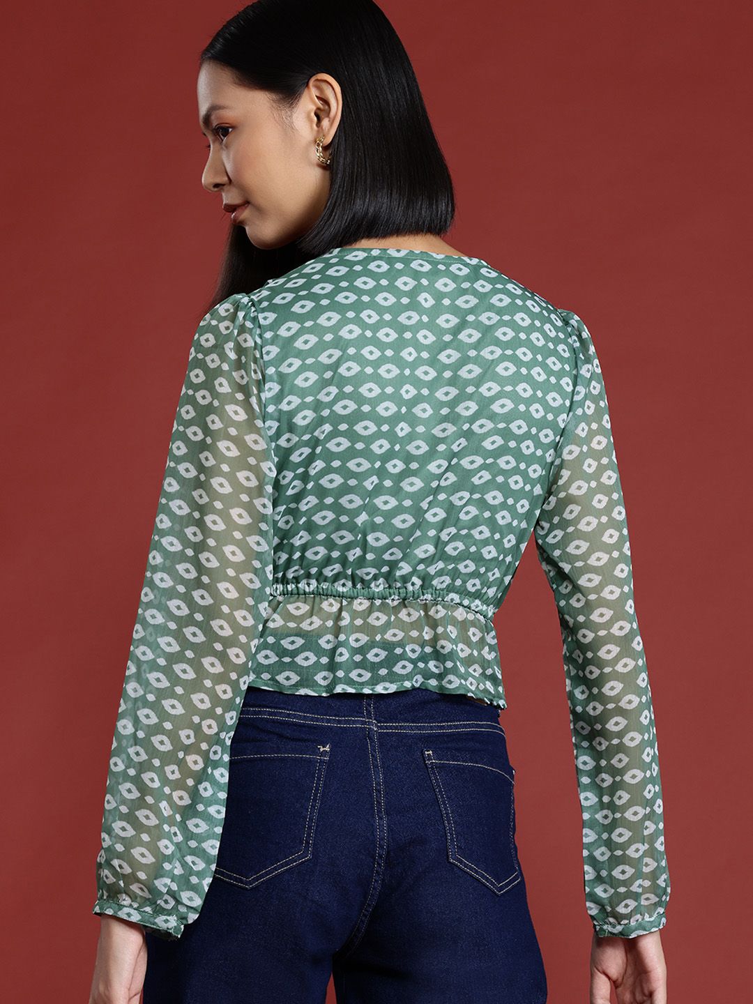 all about you Printed Tie-Up Detailing Crop Top