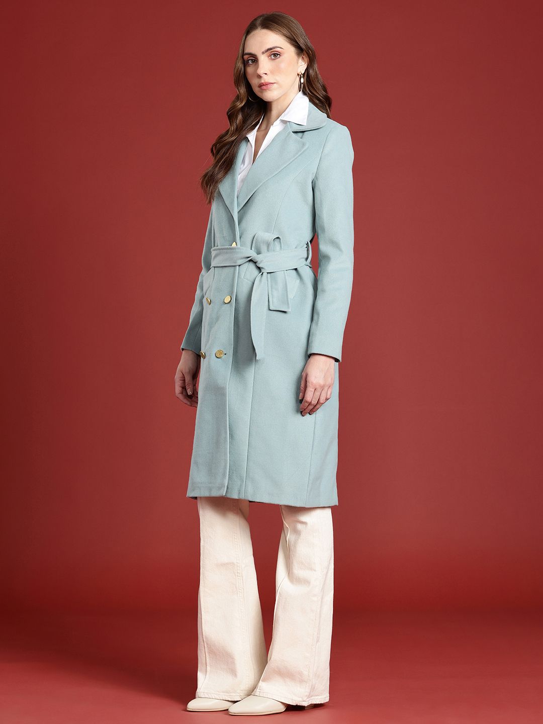 all about you Notched Lapel Collar Longline Trench Coat