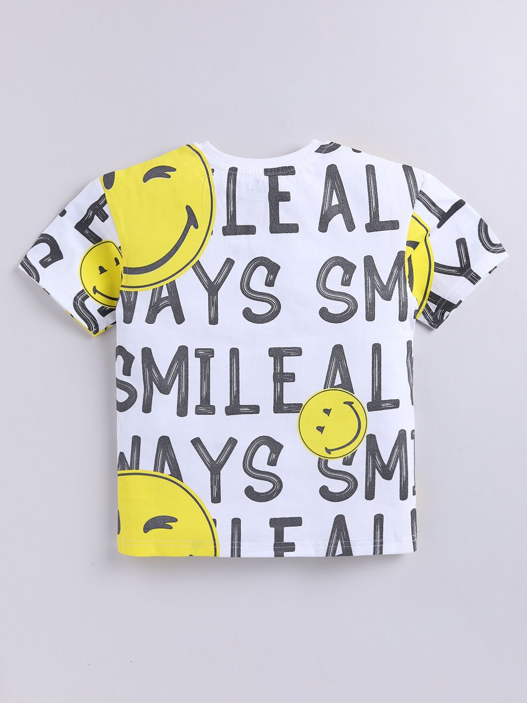 Happy Faces Boys Typography Printed Drop-Shoulder Sleeves Pure Cotton T-shirt
