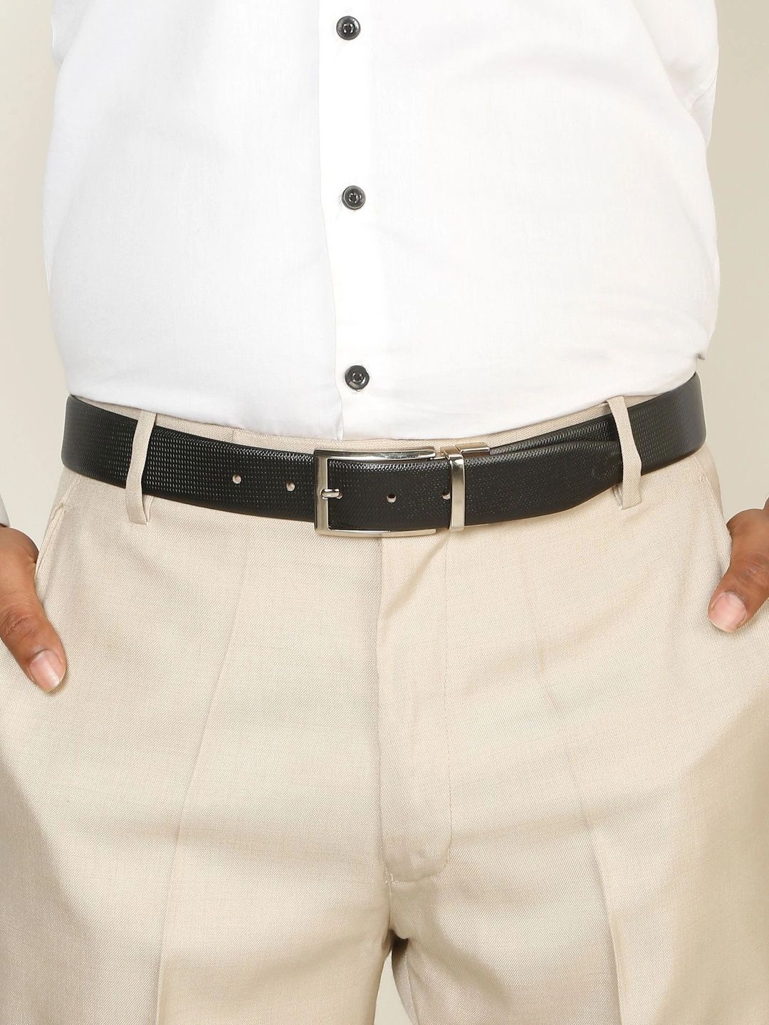 Teakwood Leathers Men Textured Leather Reversible Formal Belt