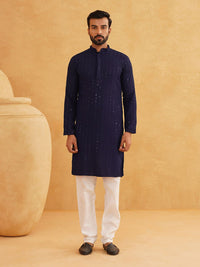 SOJANYA Ethnic Motifs Embroidered Sequined Pure Cotton Kurta with Churidar