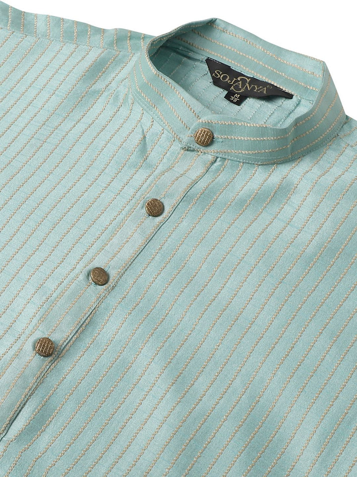 SOJANYA Men Sea Green & Golden Embellished Kurta