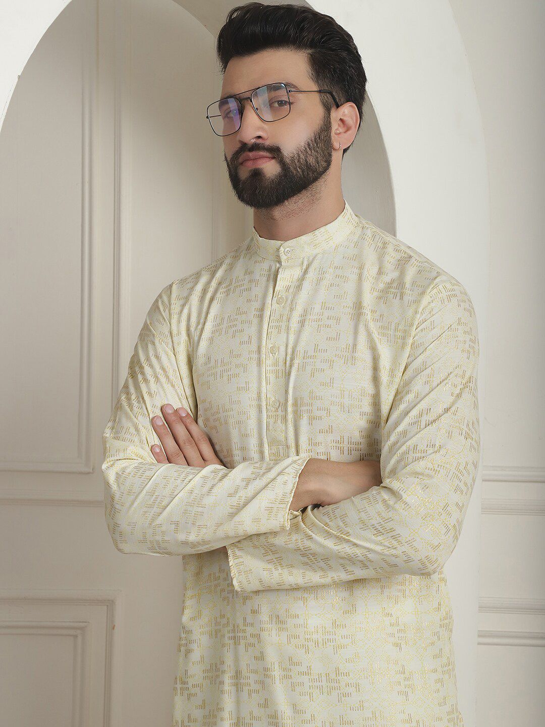 SOJANYA Printed Mandarin Collar Lengan Panjang Kurta Lurus