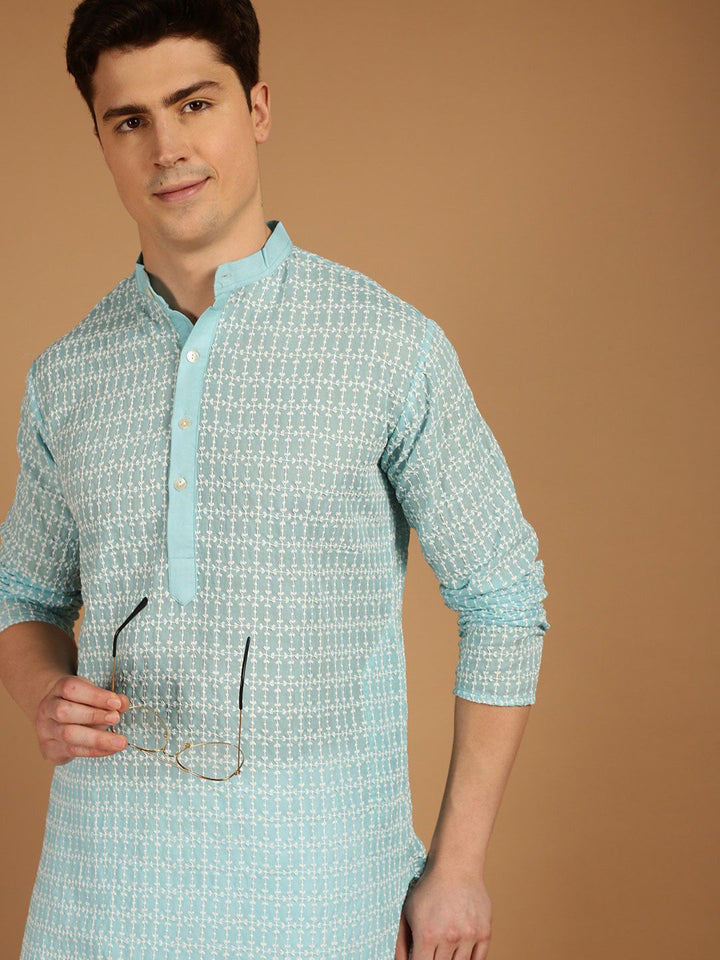 SOJANYA Motif Etnik Sulam Kurta Kapas Tulen