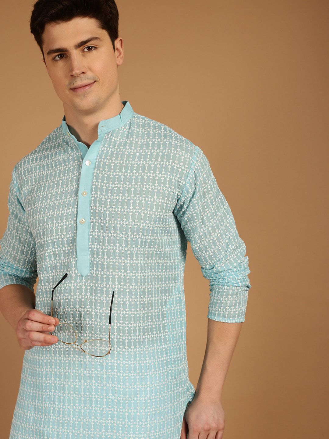 SOJANYA Motif Etnik Sulam Kurta Kapas Tulen