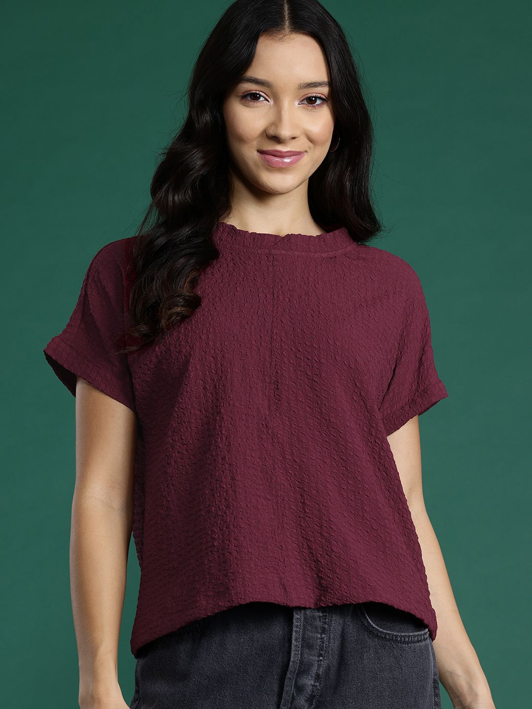 DressBerry Seersucker Extended Sleeves Regular Top