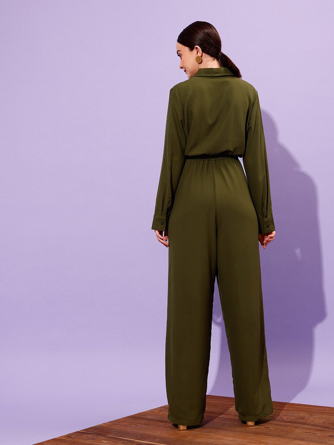 WORK IT by STREET 9 Shirt Collar Long Sleeve Waist Tie-Ups Basic Jumpsuit