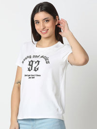 SPYKAR Women Typography Printed Round Neck Cotton T-shirt