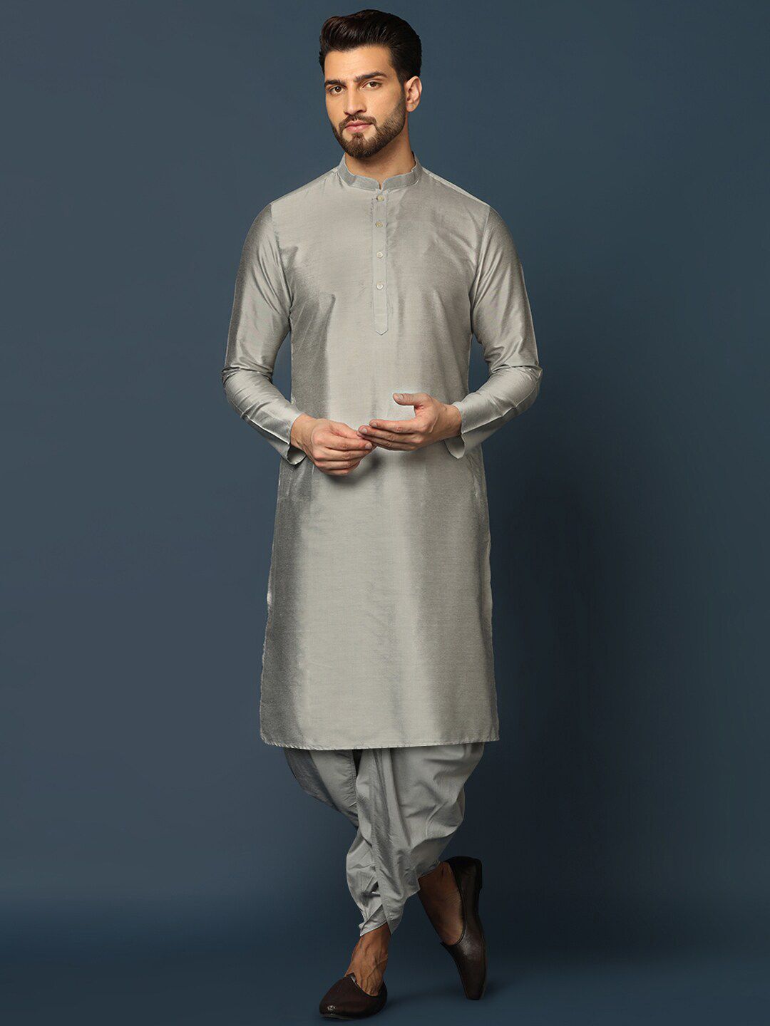 KISAH Men Woven-Design Cotton Indowestern Sherwani Dhoti Set