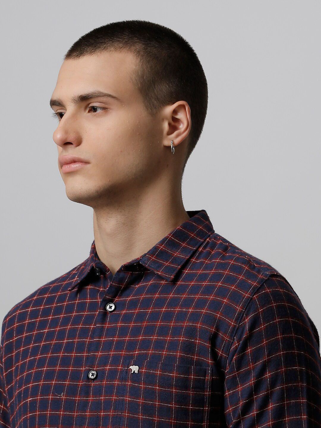 THE BEAR HOUSE Slim Fit Checked Opaque Casual Pure Cotton Shirt