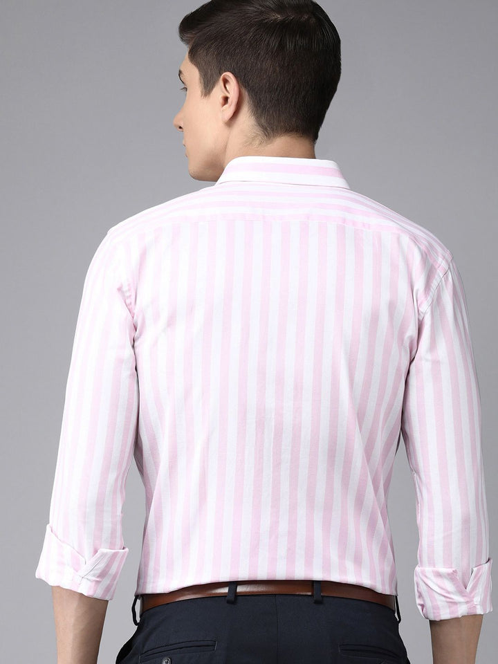 Park Avenue Men White & Pink Slim Fit Striped Formal Shirt