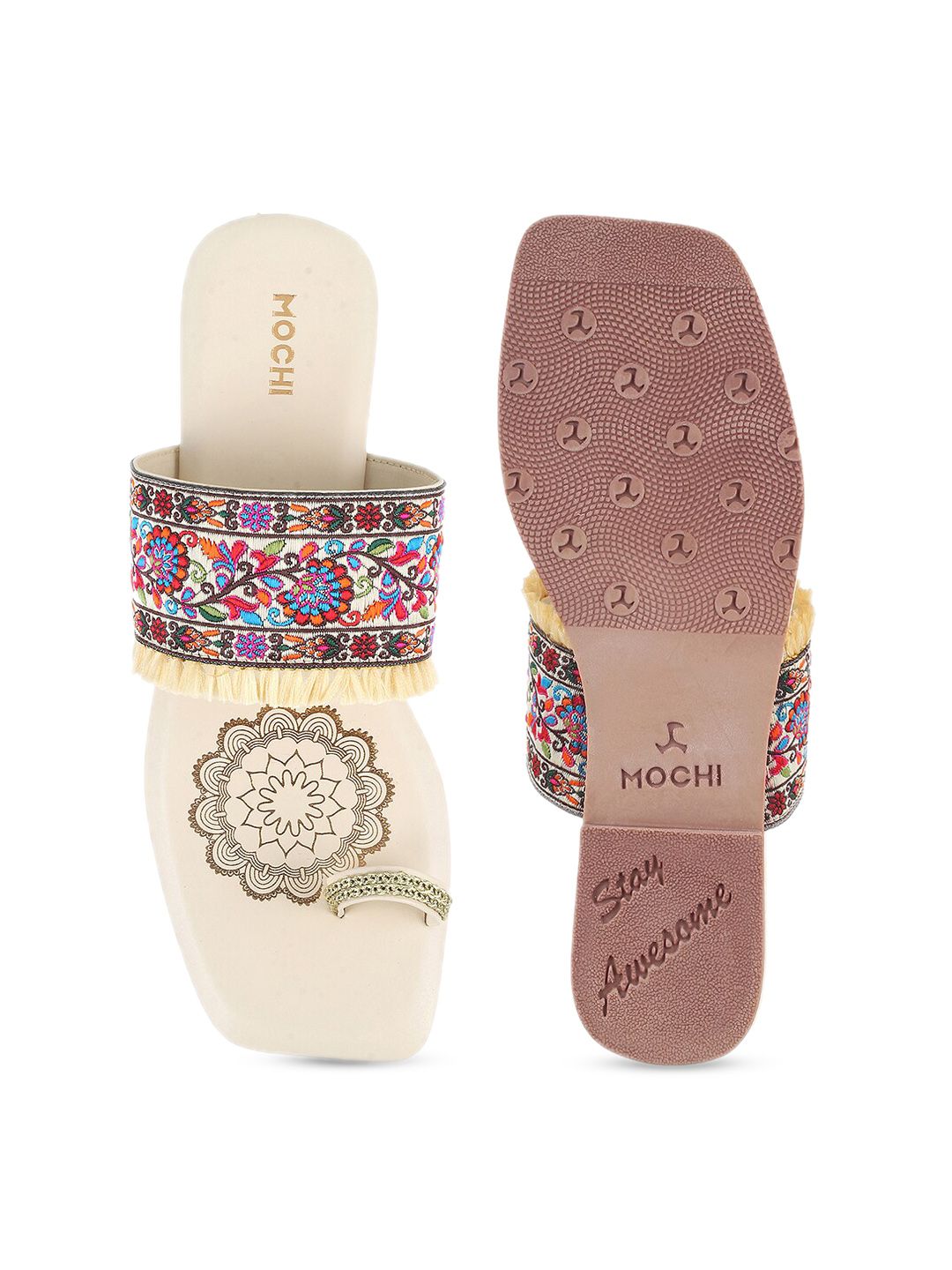 Mochi Women Embroidered One Toe Flats