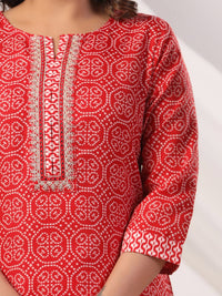 Indo Era Bandhani Printed Notch Neck Pure Cotton Kurta With Trousers & Dupatta