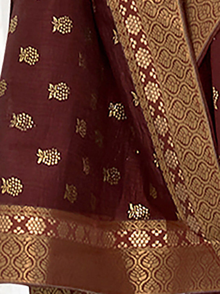 Saree mall Burgundy & Gold Toned Ethnic Motifs Printed Zari Sarees