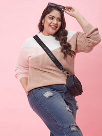 CURVY STREET Women Plus Size Colourblocked Acrylic Pullover Sweater