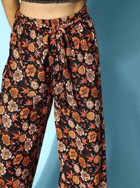 Berrylush Women Stylish Black Printed Top with Trousers