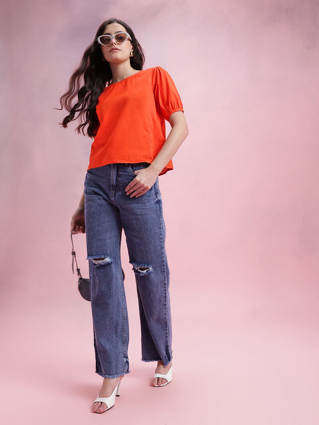 DressBerry Puff Sleeves Pure Cotton Top