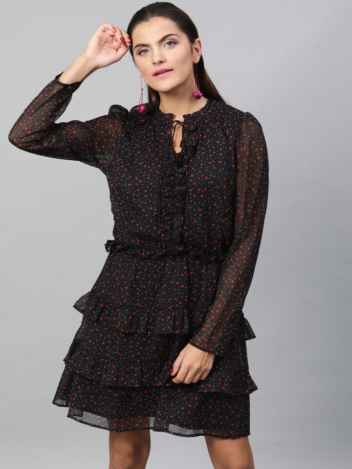 STREET 9 Women Black Printed A-Line Dress