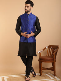 SOJANYA Kurta Lelaki Hitam & Biru Laut dengan Jaket Churidar Dan Nehru
