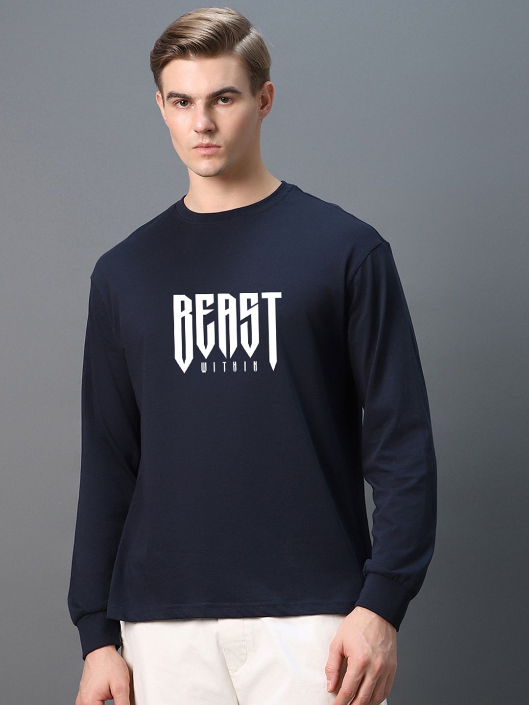 Bewakoof Men Typography Printed Round Neck Cotton Oversized T-shirt