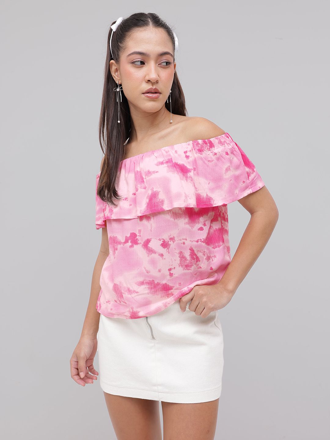 DressBerry Vibrant And Trendy Dyed Off-Shoulder Bardot Top